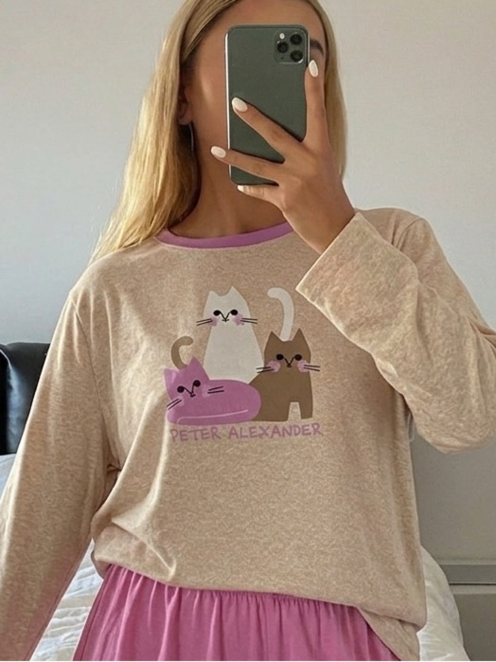 Peter Alexander Cat Pajama Top With Long Sleeves Size Medium